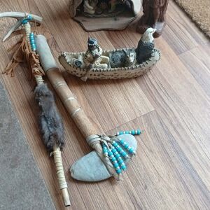 Native American Style Tomahawk and Canoe Decor